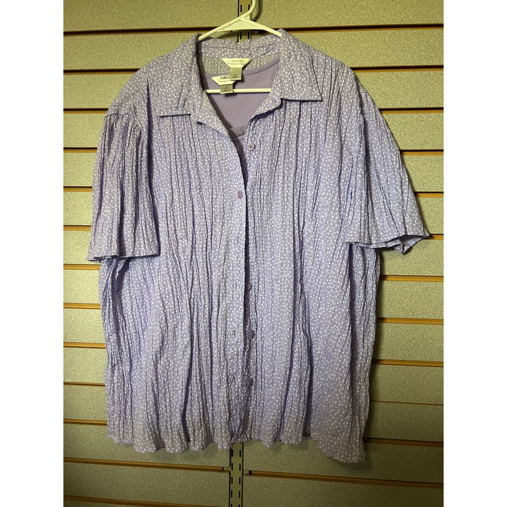 CJ Banks Lavender Polka Dot Crinkle Shirt and Lace Tank Set 2X Plus Size